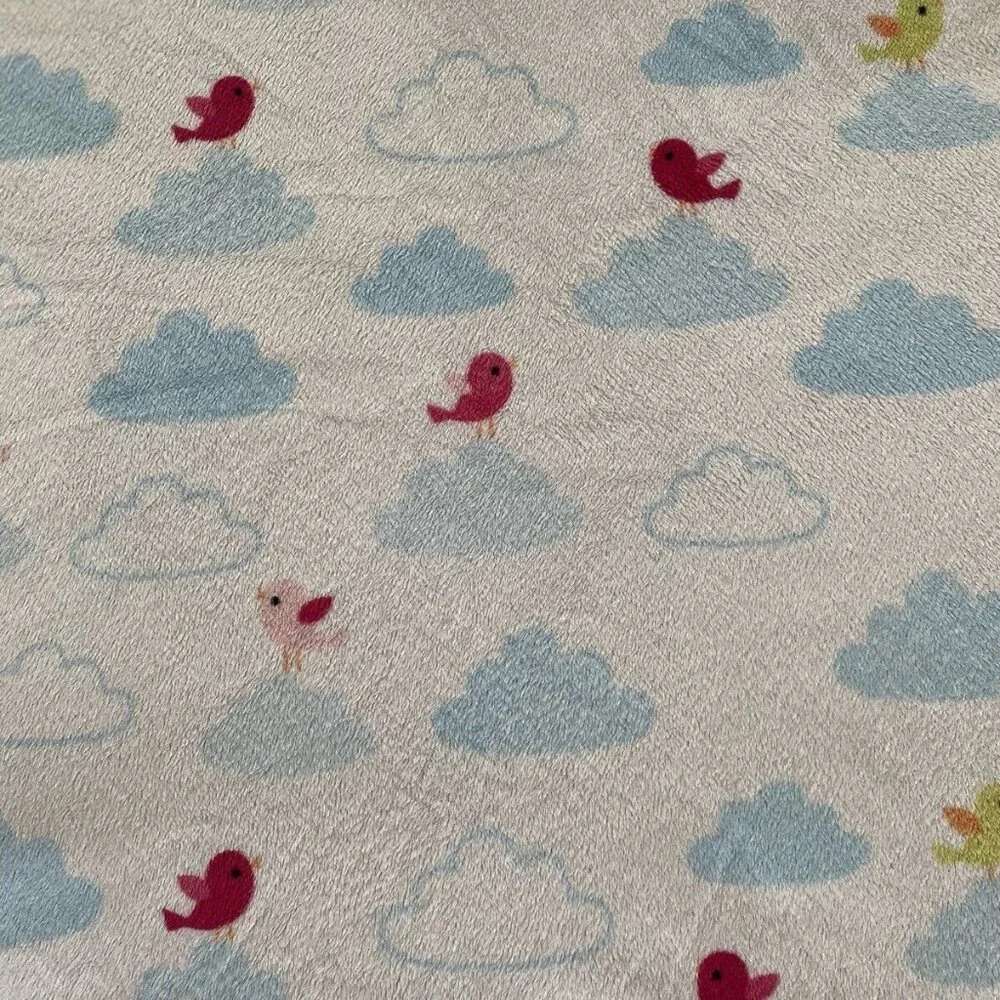 Circo White Clouds Soft Fleece‎ Blue Sherpa Back Baby Blanket Pink Green Birds